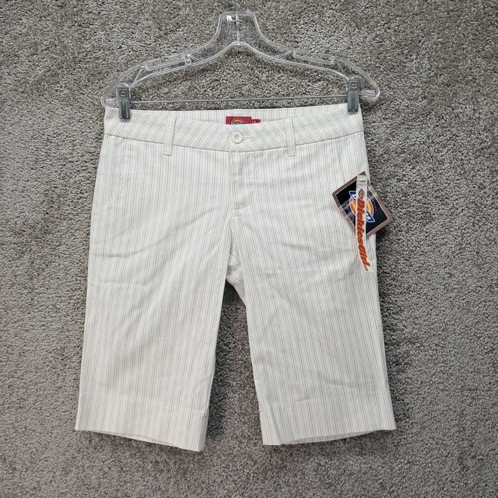 Dickies Girl White Pinstripe Bermuda Shorts Low Rise Size 3 TCN6011 NWT